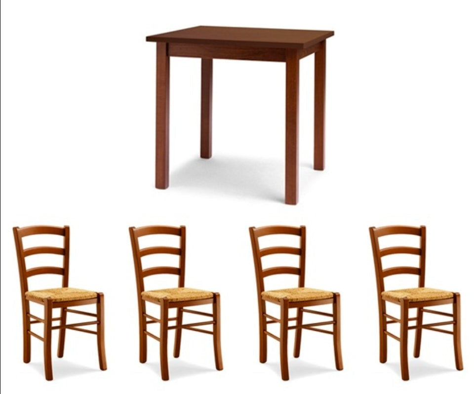 Set completo sedie Venezia e tavolo in faggio color noce