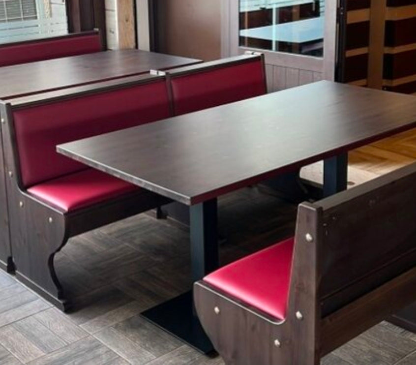 Set panca con imbottitura ecopelle con piano tavolo tinta noce, per pizzeria, pub, birreria, ristoranti