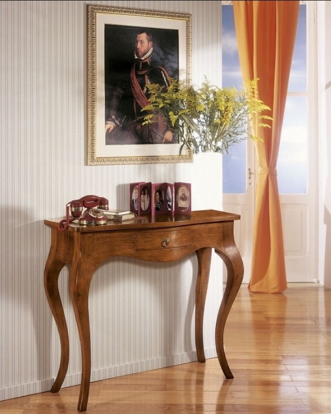 Consolle Rettangolare in Legno Massiccio con Cassetto - Finitura Noce