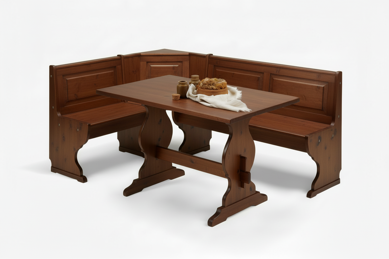 Angolo panca  misura 133x173 con cassonetto e tavolo fratino 130x80 tinta noce