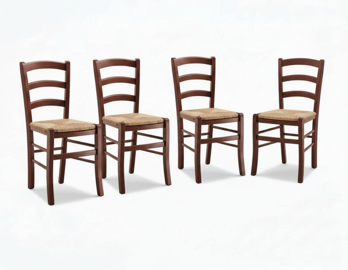 Tavolo Arte Povera 80x80 2 all. 35 e 4 Sedie Sedile Paglia