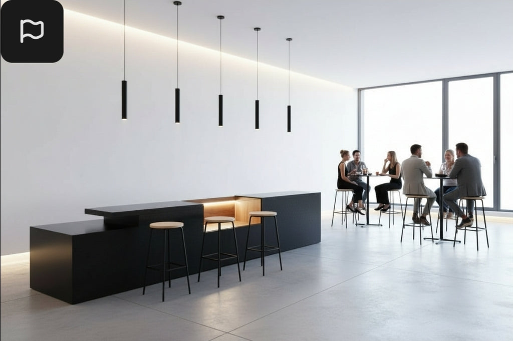 Bancone Bar neutro con  Struttura Legno Tinto Nero o bianco di  3 metri con Vetrina ESPOSITIVA  Neutra