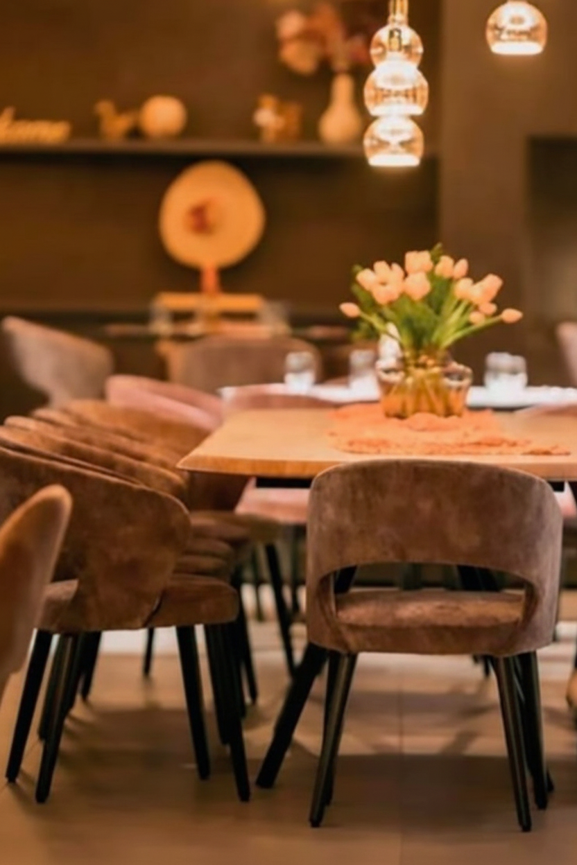 Sedia PER BISTROT - Fusto Faggio Tinto - Gambe Tonde - Sedile e Schienale Imbottito con Foro