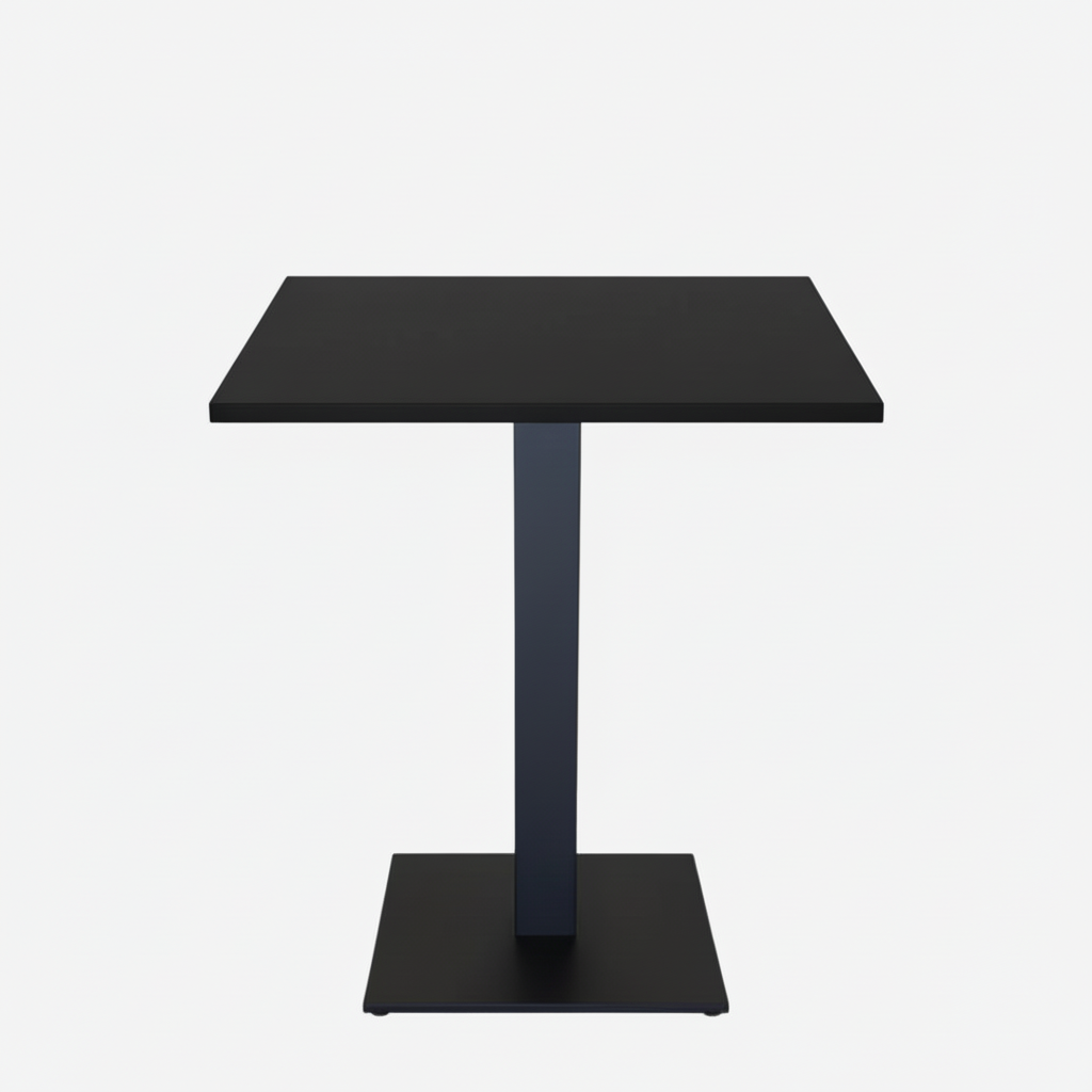 Tavolo Ristorante 90x90 Piano Nobilitato Melaminico Bordi ABS Base Centrale H.72/73 cm Metallo Nero Fuso