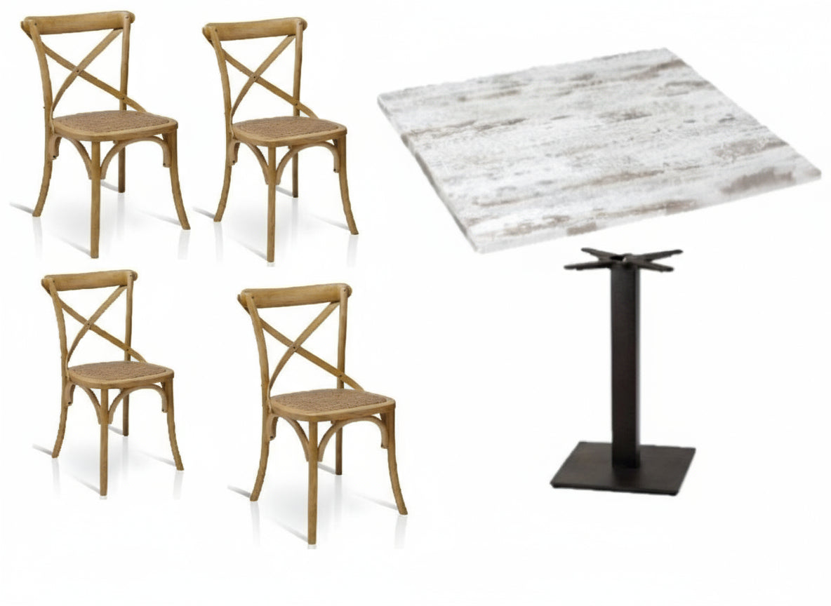 Set Reggio Calabria Arredo Bar Ristorante Pizzerie Tavoli Base Centrale Piano Shabby Provenzale + Sedie Croce Vintage