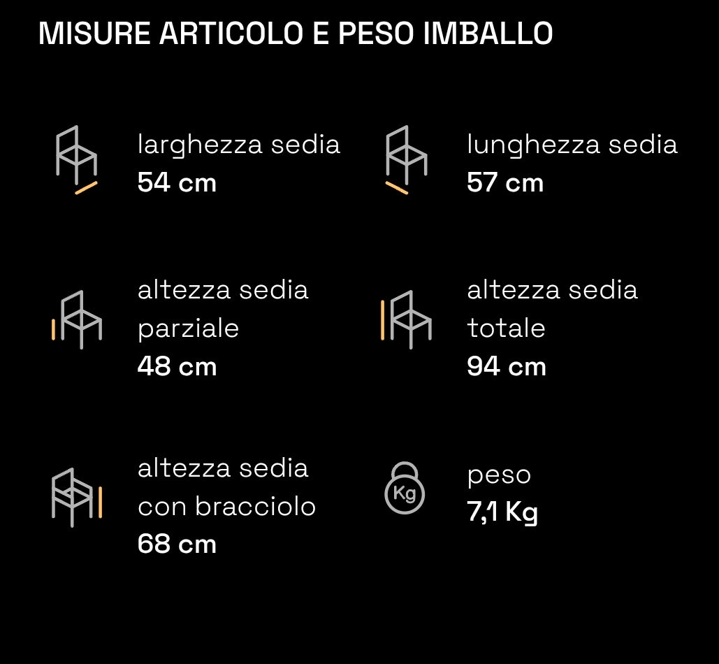 Venezia Braccioli - Sedia Rustica in Legno con Braccioli