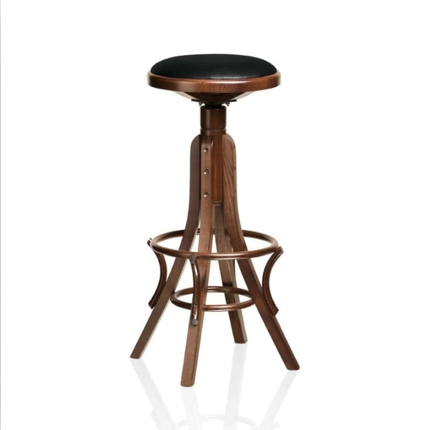 SGABELLO GIREVOLI ARTE POVERA NOCE SCURO ECOPELLE NERA