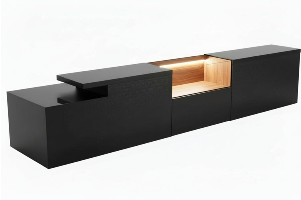 Bancone Bar neutro con  Struttura Legno Tinto Nero o bianco di  3 metri con Vetrina ESPOSITIVA  Neutra