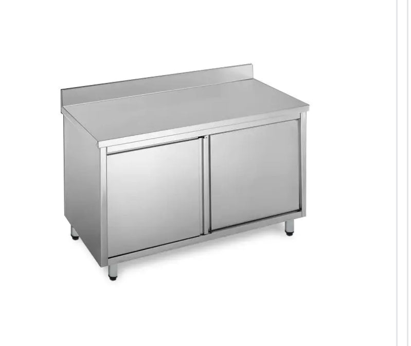 Tavolo Inox Armadiato ante scorrevoli e alzatina