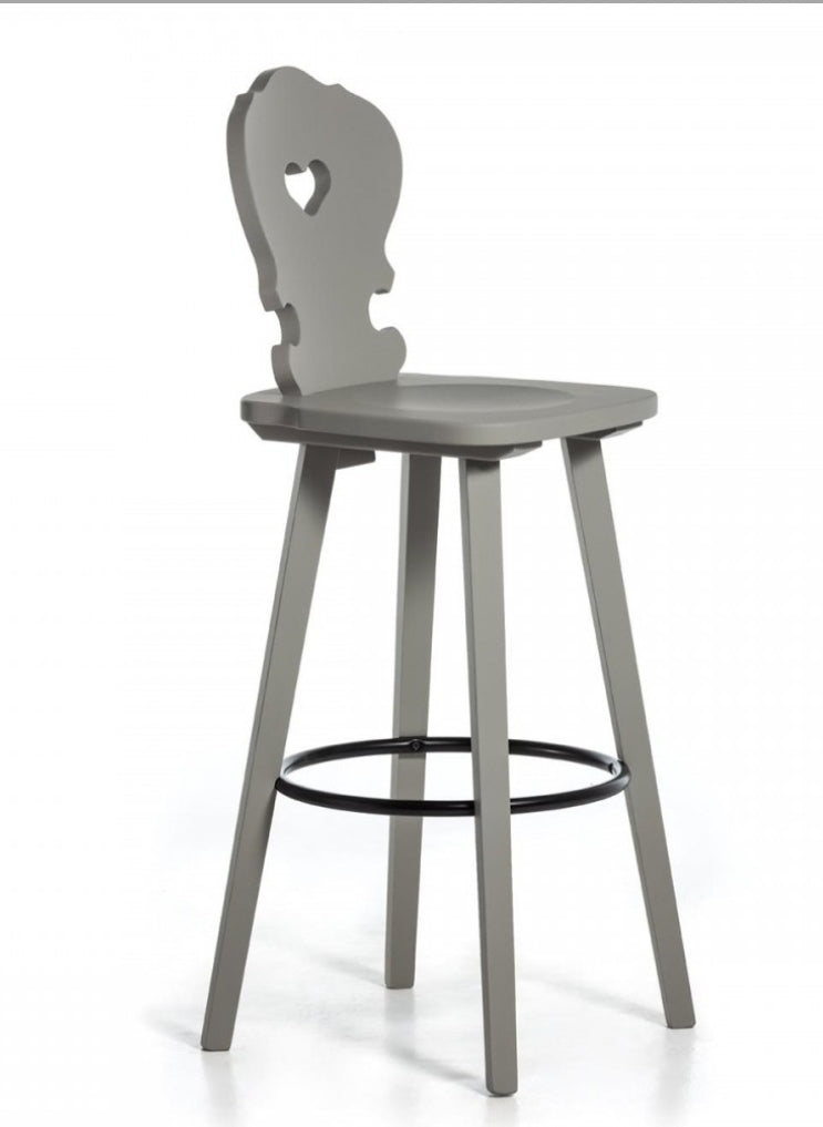Sgabello Tirolese con Cuore Vienna H76 cm Grigio Pori Aperti | Contract Bar