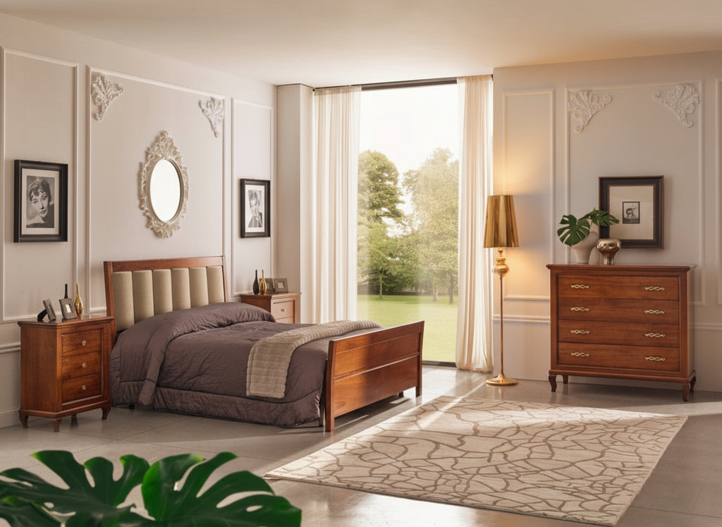 Camera da Letto in Legno Massello Arte Povera Tinta Noce Finitura Bassano