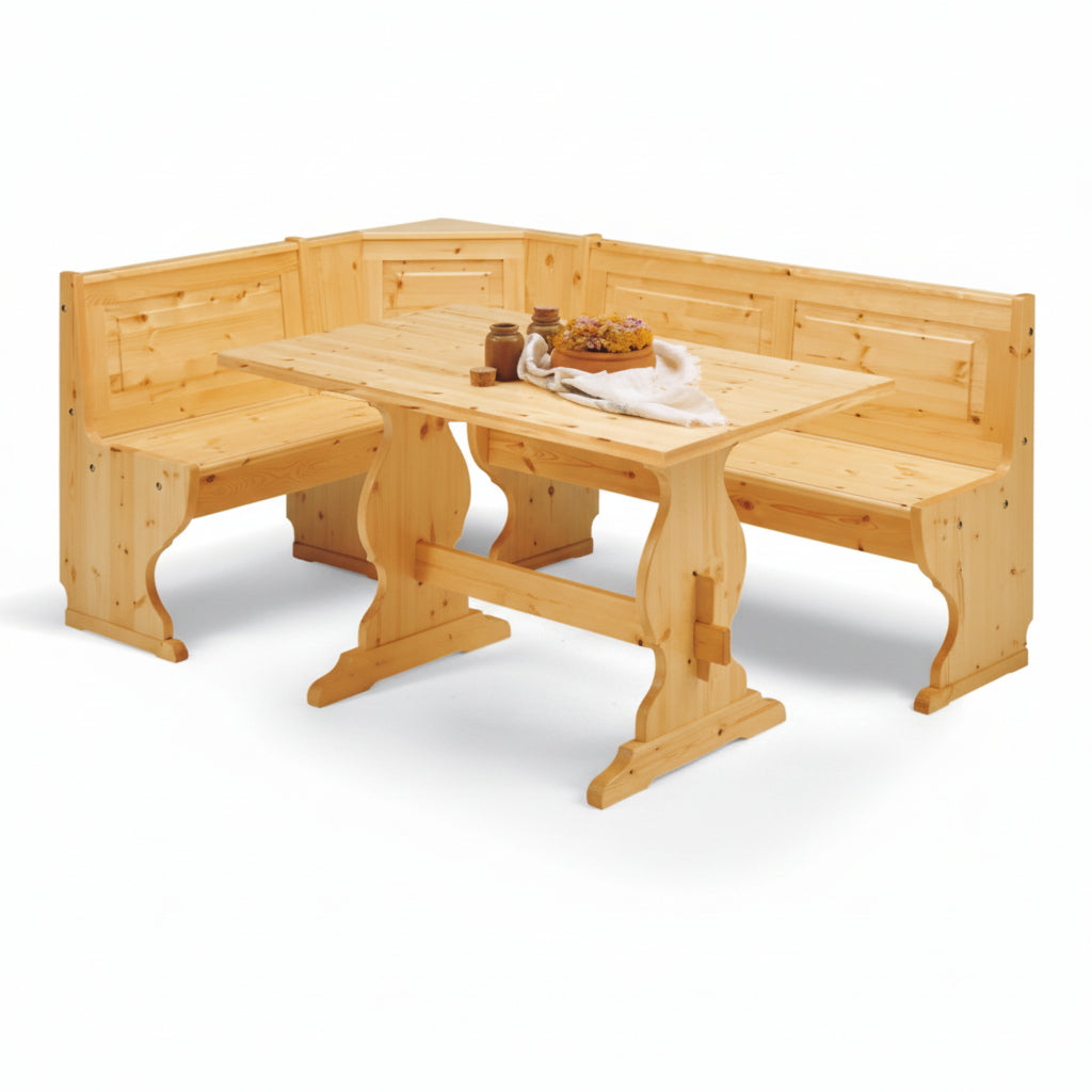 Set Completo Angolo Panca 133x173 con Tavolo Fratino 130x80 e 2 Sedie Tirolesi Cuore Roma Bergamo Pavia