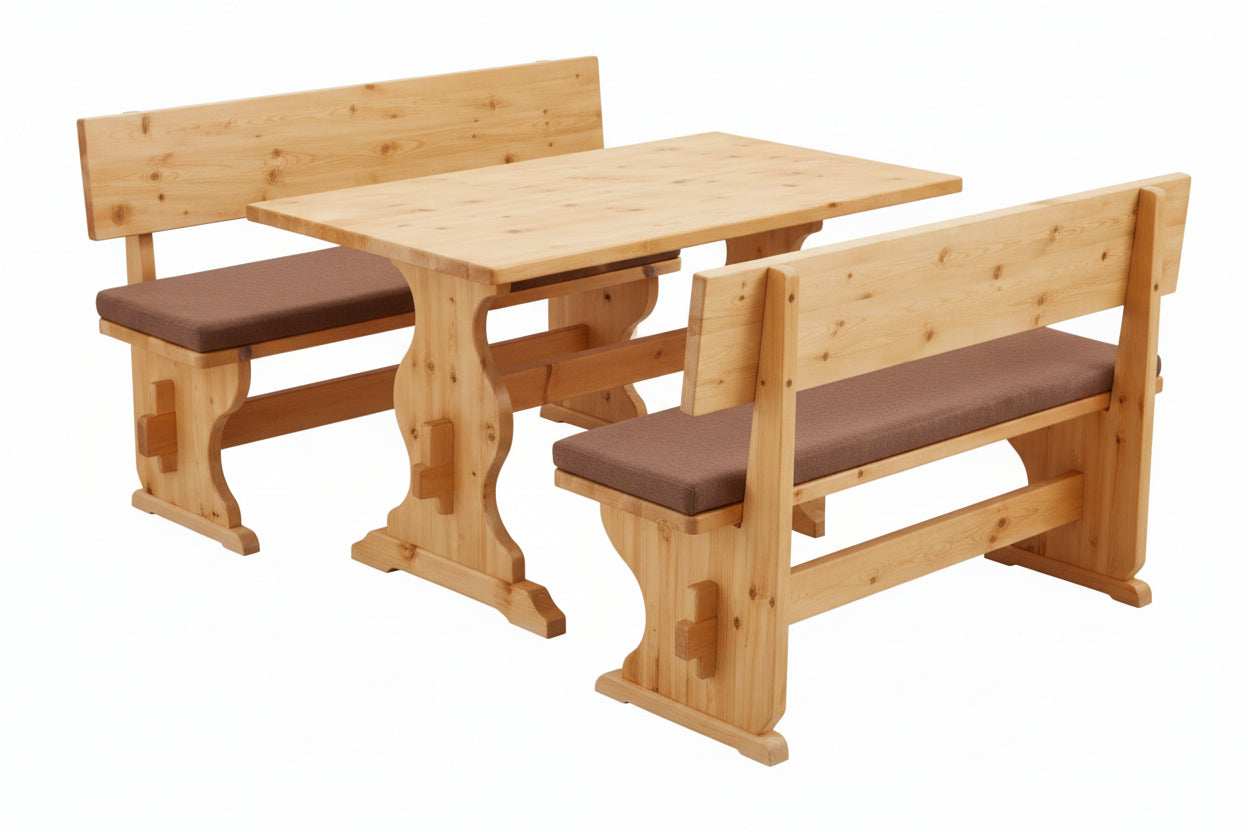 Set da 130 cm Panca in legno da pub in pino grezzo con seduta imbottita
