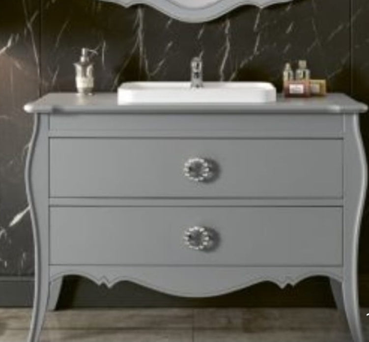 Mobile Bagno 2 Cassetti con Lavabo e Specchio - Grigio Opaco