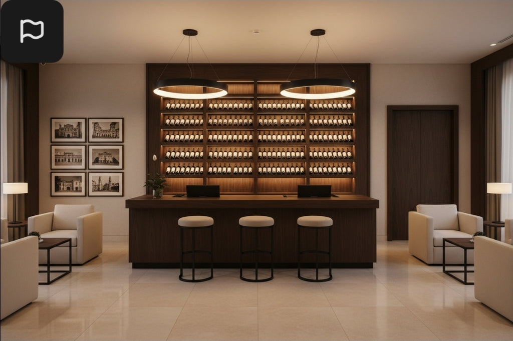 Bancone Bar neutro con  Struttura Legno Tinto Nero o bianco di  3 metri con Vetrina ESPOSITIVA  Neutra