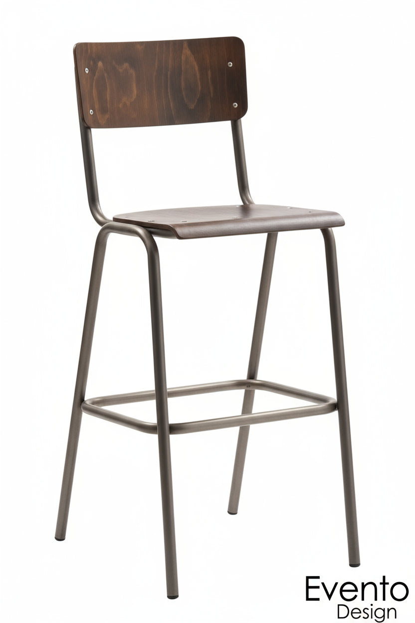 Sgabello SCUOLA Fusto Canna Fucile Noce Invecchiato - Stile Classico