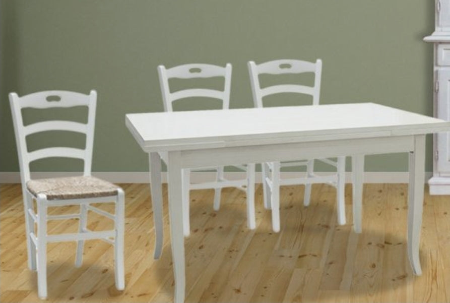 TAVOLO DUETTO ALLUNGABILE IN LEGNO SHABBY CHIC CON 4 SEDIE ICS PAGLIA, Art 200013 + 000714