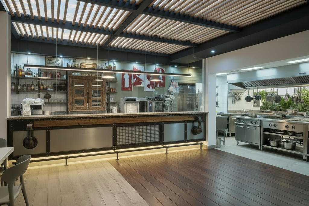Arredo Completo Locale 80 mq - 20 Tavoli, 40 Posti e Bancone Bar 4m adatto per pizzeria e ristorante bistrot