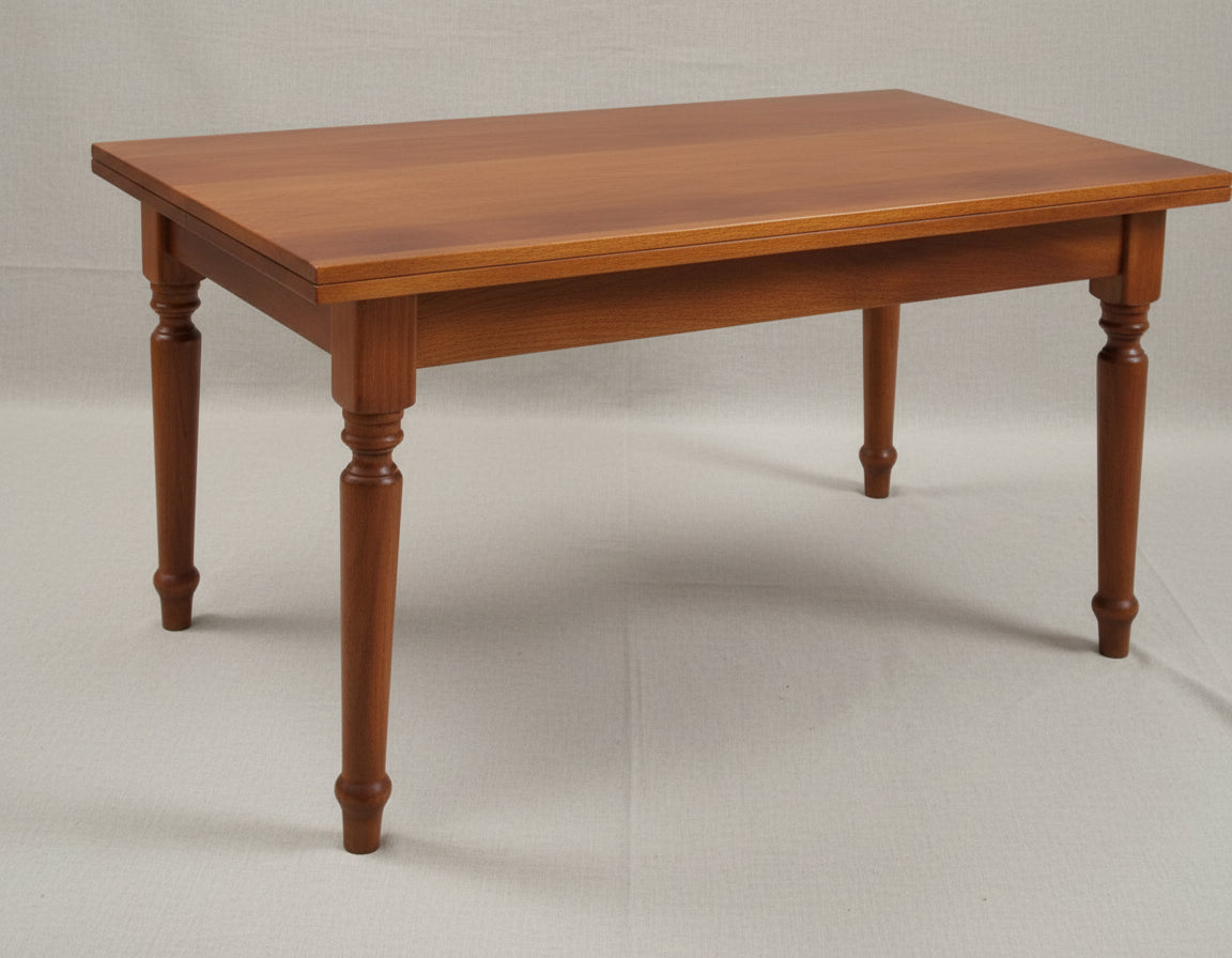 Tavolo allungabile arte povera gamba tornita tinta noce lucido