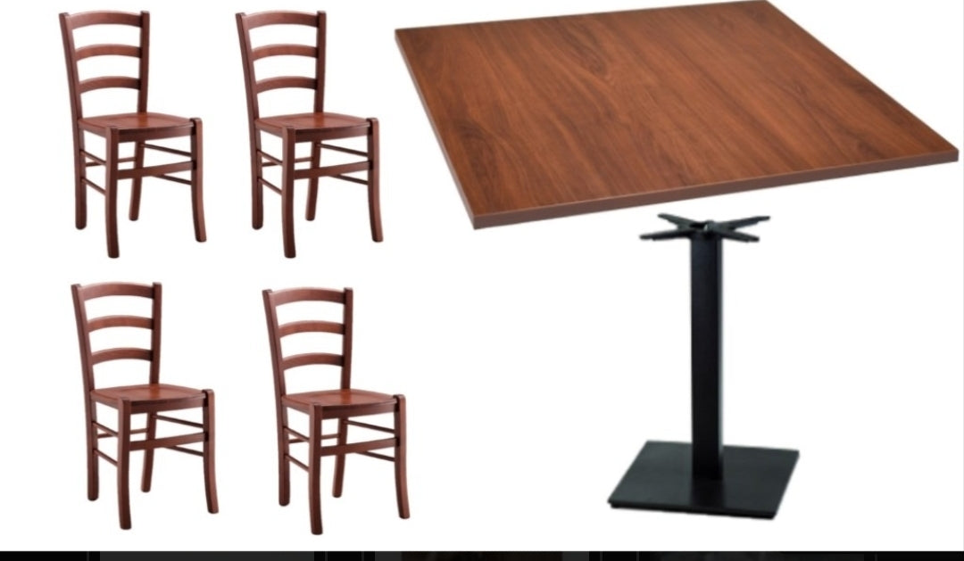 Set Verona Arredo Ristorante Bar Pizzerie Tavolo con Base in Ghisa e Piano Noce + Sedie Paesana Seduta Legno