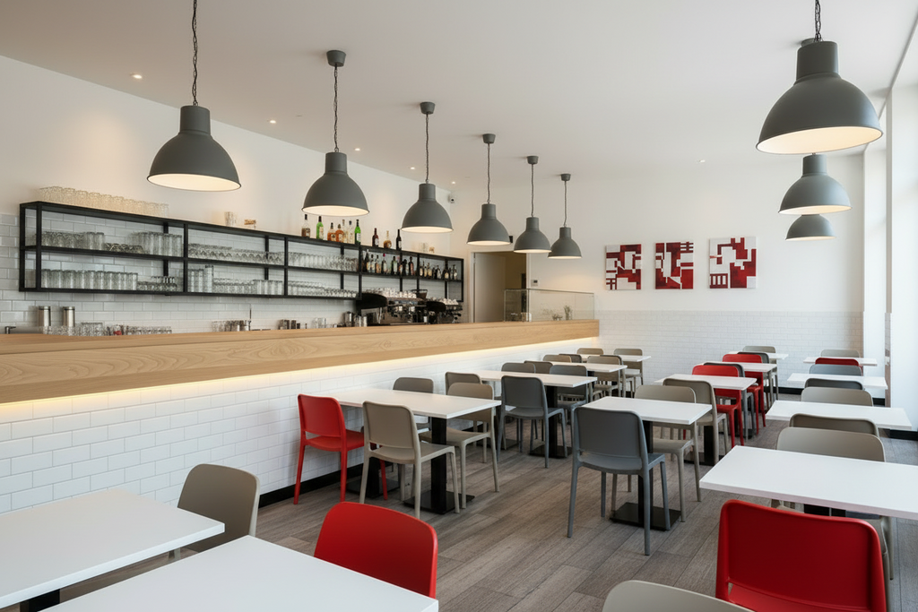 Arredo Completo Locale 80 mq - 20 Tavoli, 40 Posti e Bancone Bar 4m adatto per pizzeria e ristorante bistrot
