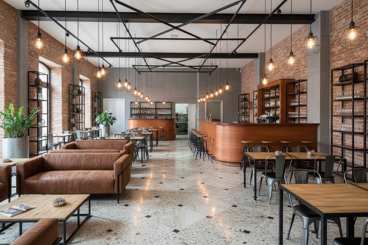 Sala completa con arredi contract industriali