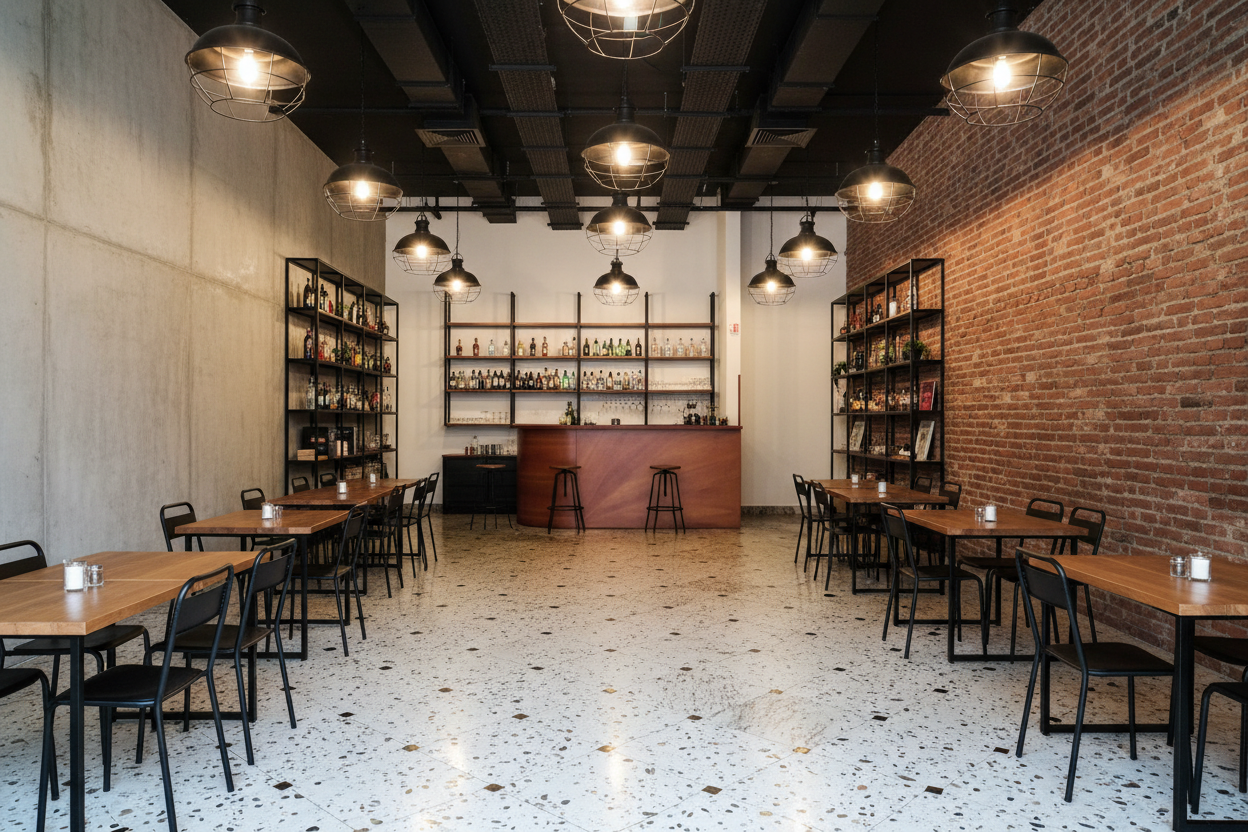 Sala industrial con prospettiva centrale