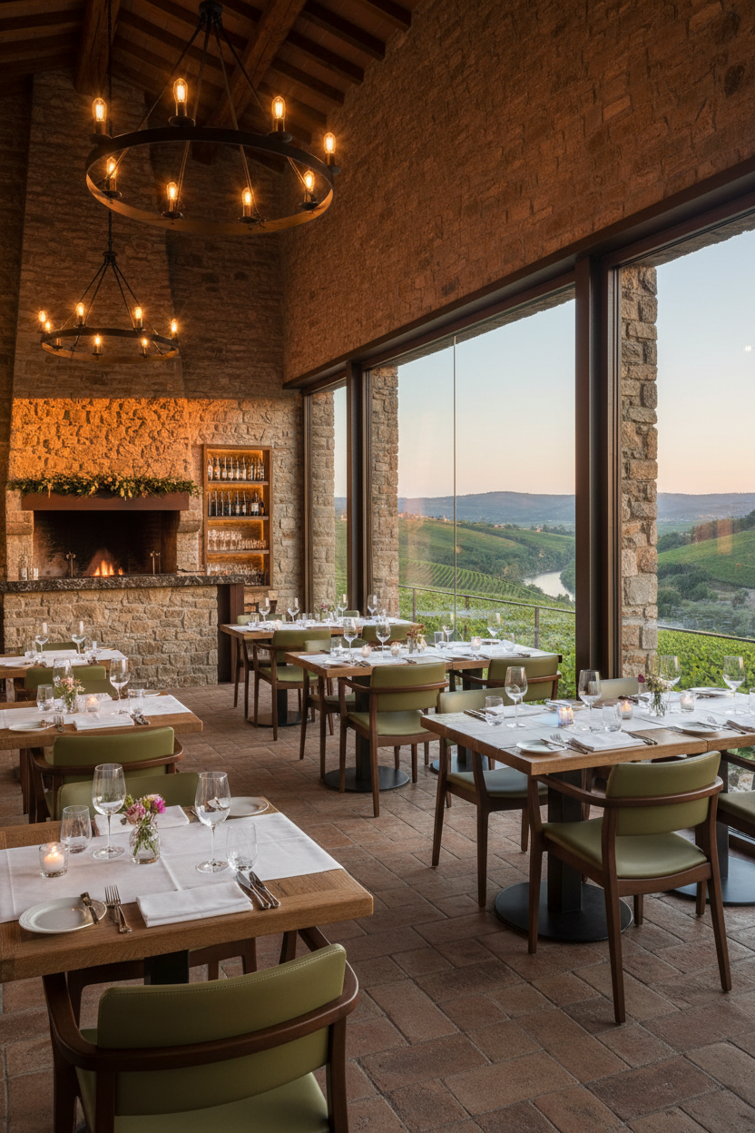 Sala matrimoni con vetrate e pietra a vista