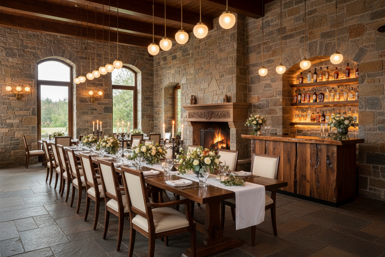 Sala ricevimenti con pareti in pietra