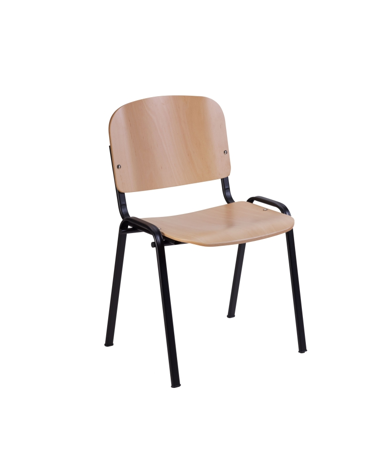 Sedia fissa attesa con schienale e sedile in faggio verniciato telaio in acciaio nero cm 54x55x77h