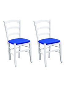 SET 2 SEDIE LEGNO MASSELLO BIANCO SEDUTA IMBOTTITA BLU