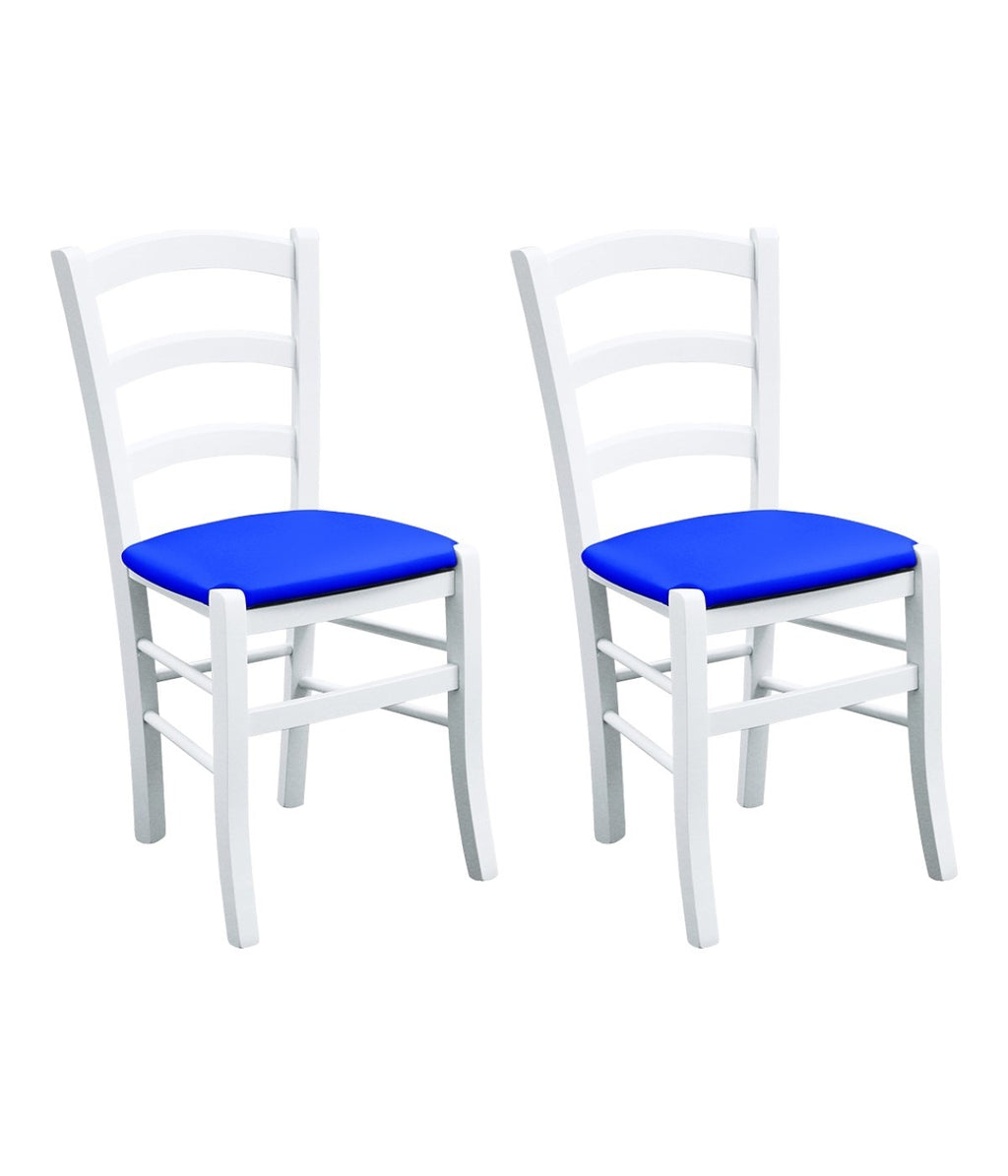 SET 2 SEDIE LEGNO MASSELLO BIANCO SEDUTA IMBOTTITA BLU