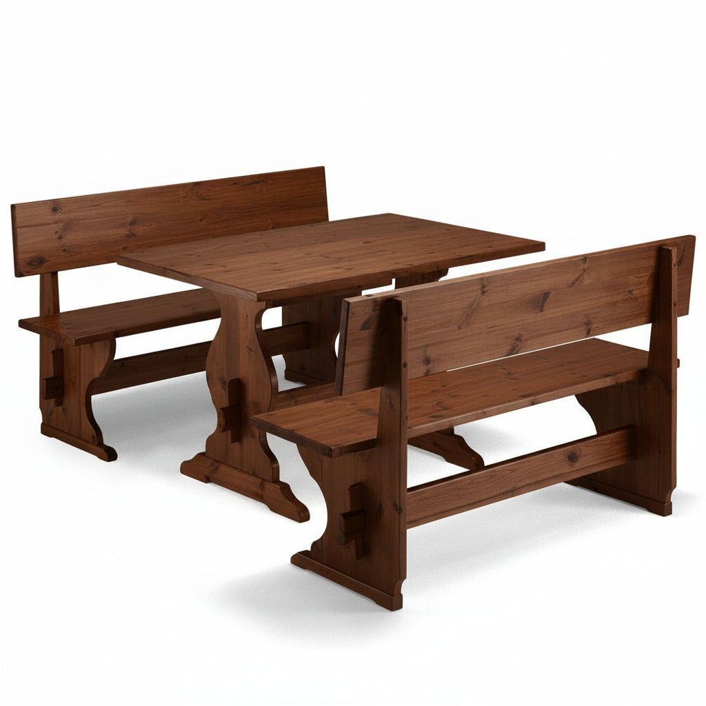 Set 2 panche con schienale e tavolo in legno - Lucca