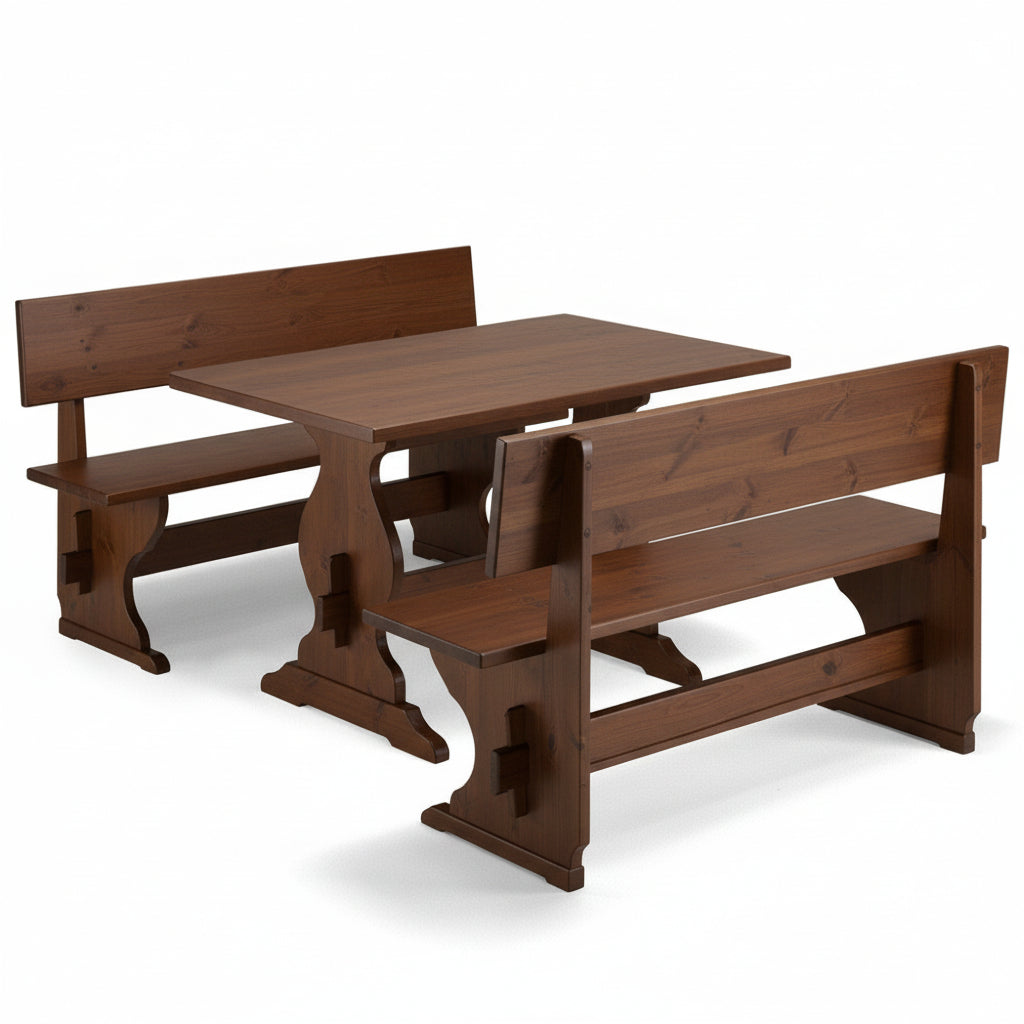 Set 2 panche con schienale e tavolo in legno - Lucca