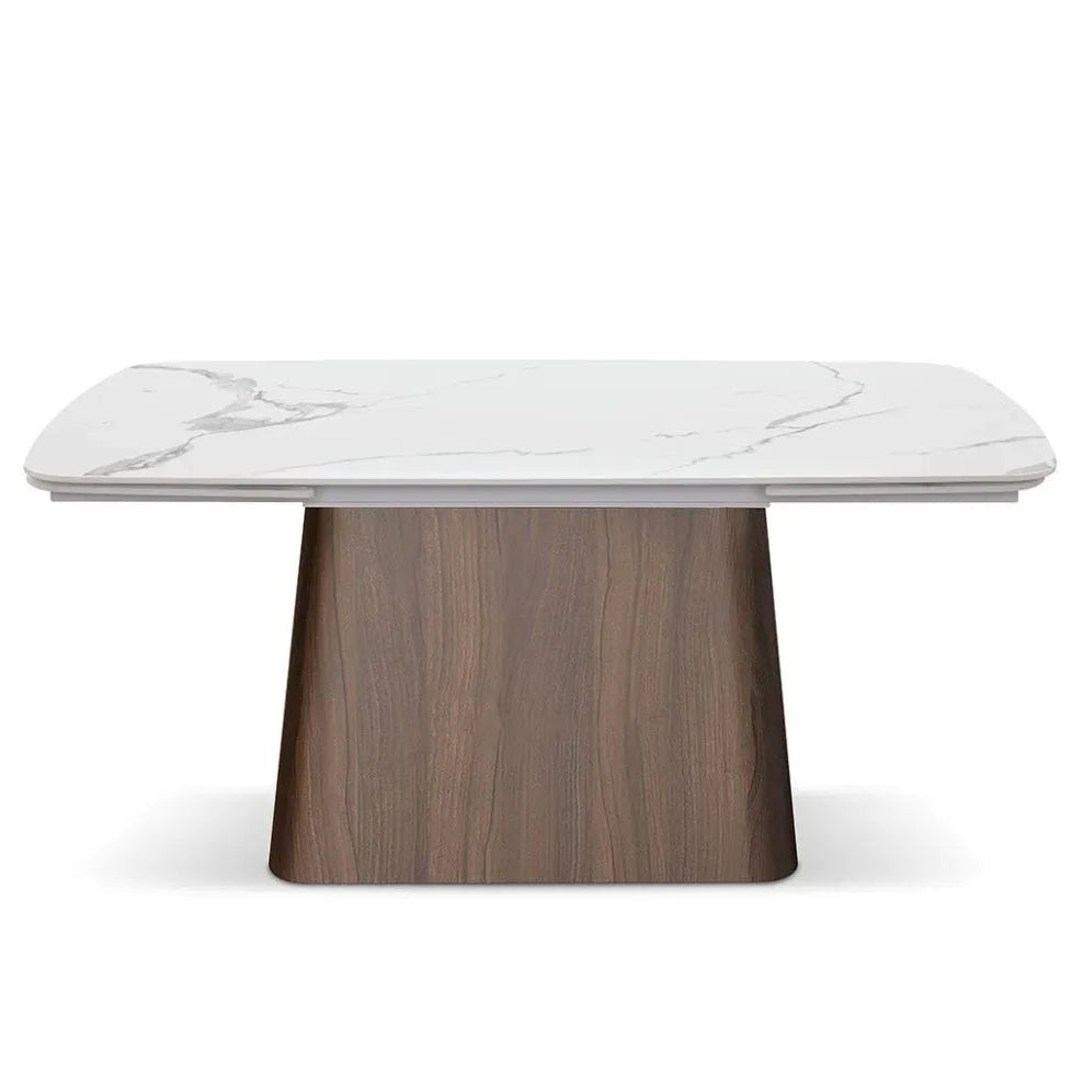 Tavolo Allungabile con Piano in Ceramica e Base in Metallo Rivestito – Stile Contemporaneo – Made in Italy – 160/240×90 – H 76 cm
