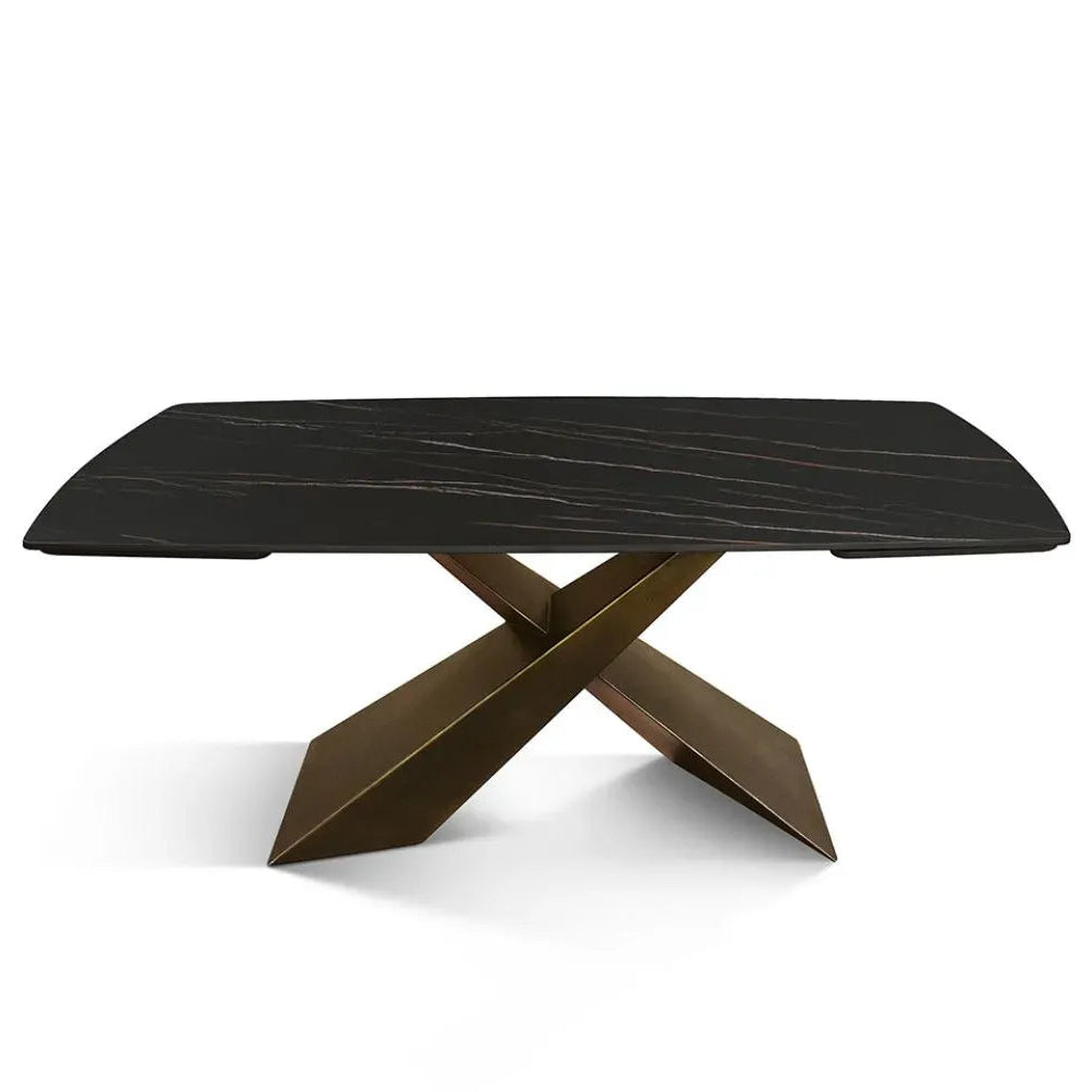 Tavolo Effetto Marmo Allungabile con Piano in Ceramica e Gambe in Metallo Bronzo – Stile Moderno – Made in Italy – 160/240×90 cm, 180/260×90 cm – H 76 cm