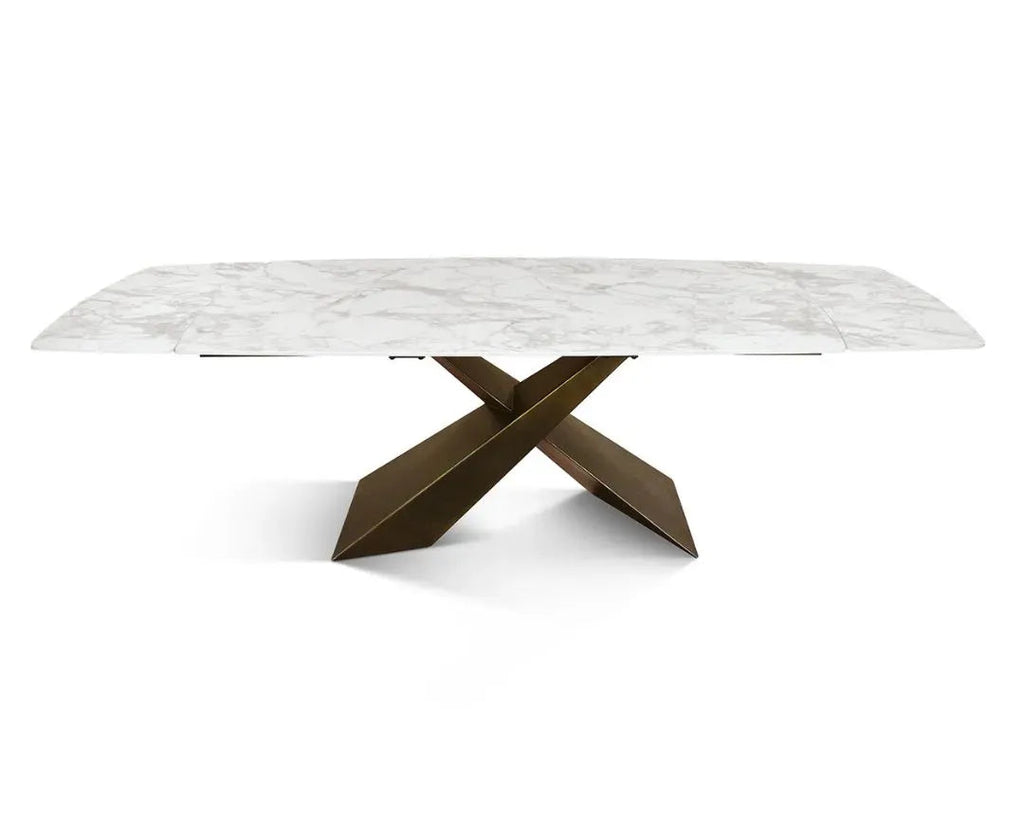 Tavolo Effetto Marmo Allungabile con Piano in Ceramica e Gambe in Metallo Bronzo – Stile Moderno – Made in Italy – 160/240×90 cm, 180/260×90 cm – H 76 cm
