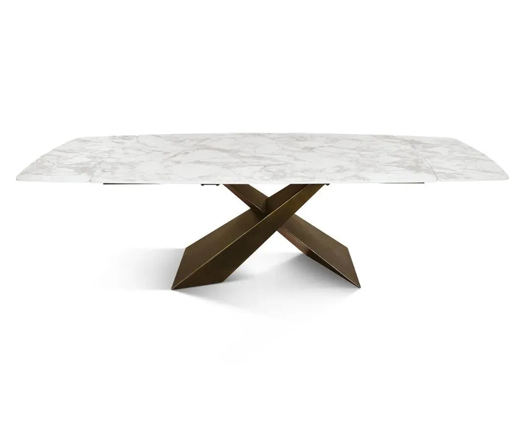 Tavolo Effetto Marmo Allungabile con Piano in Ceramica e Gambe in Metallo Bronzo – Stile Moderno – Made in Italy – 160/240×90 cm, 180/260×90 cm – H 76 cm