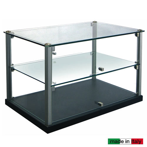 Vetrina neutra da banco per colazione ad 1 fronte con vetri dritti cm. 55x39x37,5h - 2 ripiani - Base in MDF colore Wengè