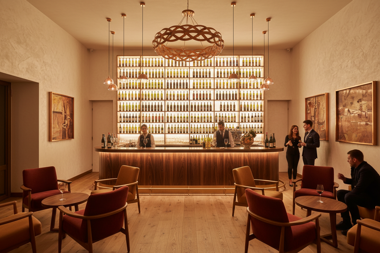 Vista d'insieme wine bar con bancone